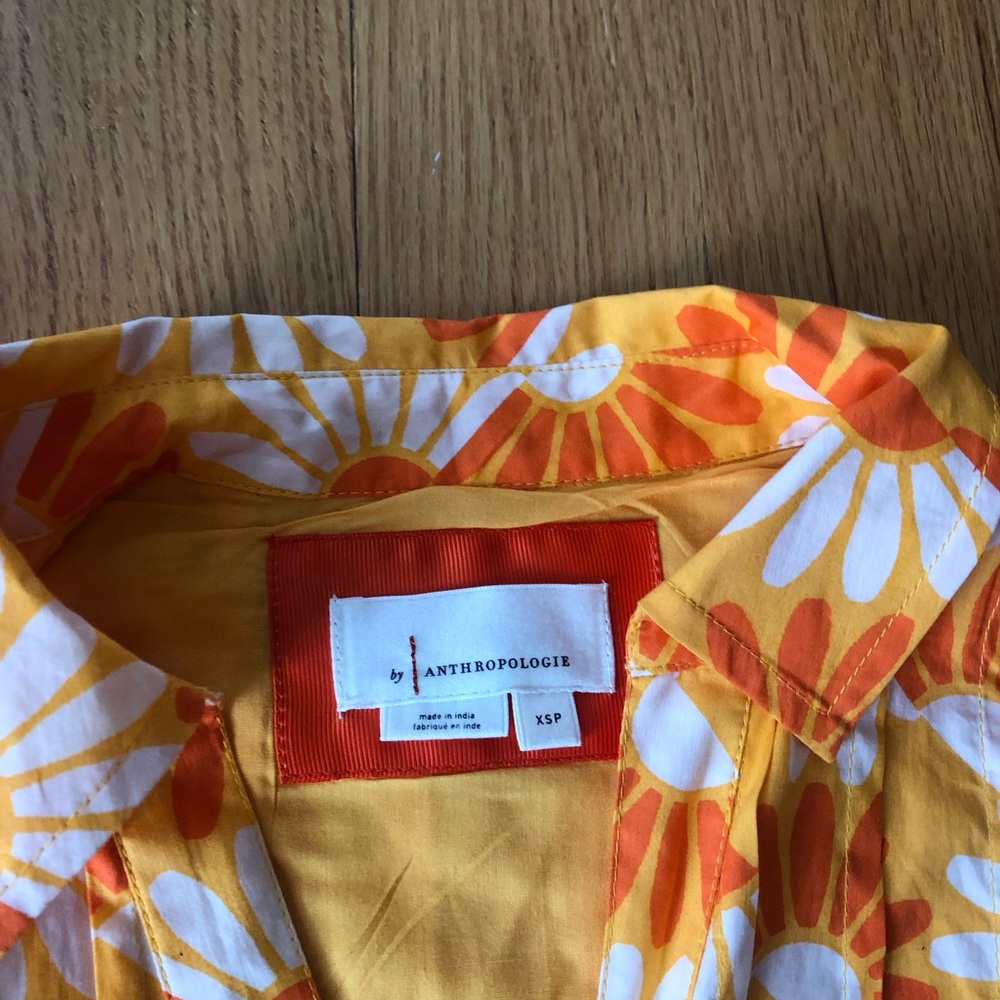 Anthropologie Maeve printed v neck tunic dress in orange daisy floral - Picture 5 of 6